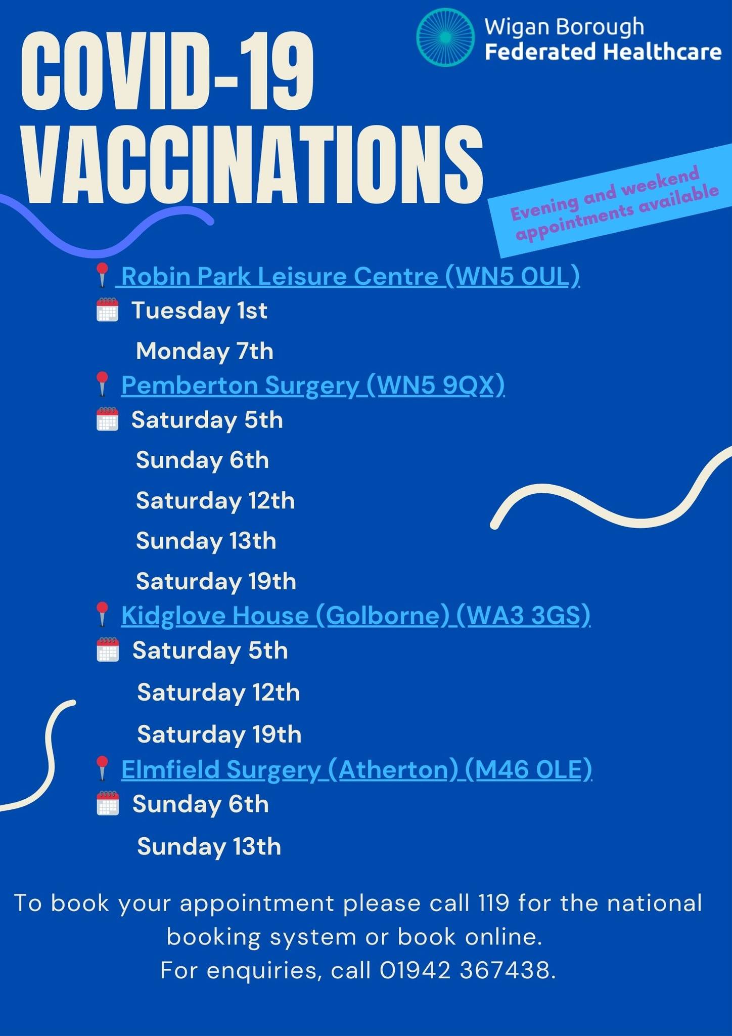 Poster containing details of local Covid-19 vaccination clinics 