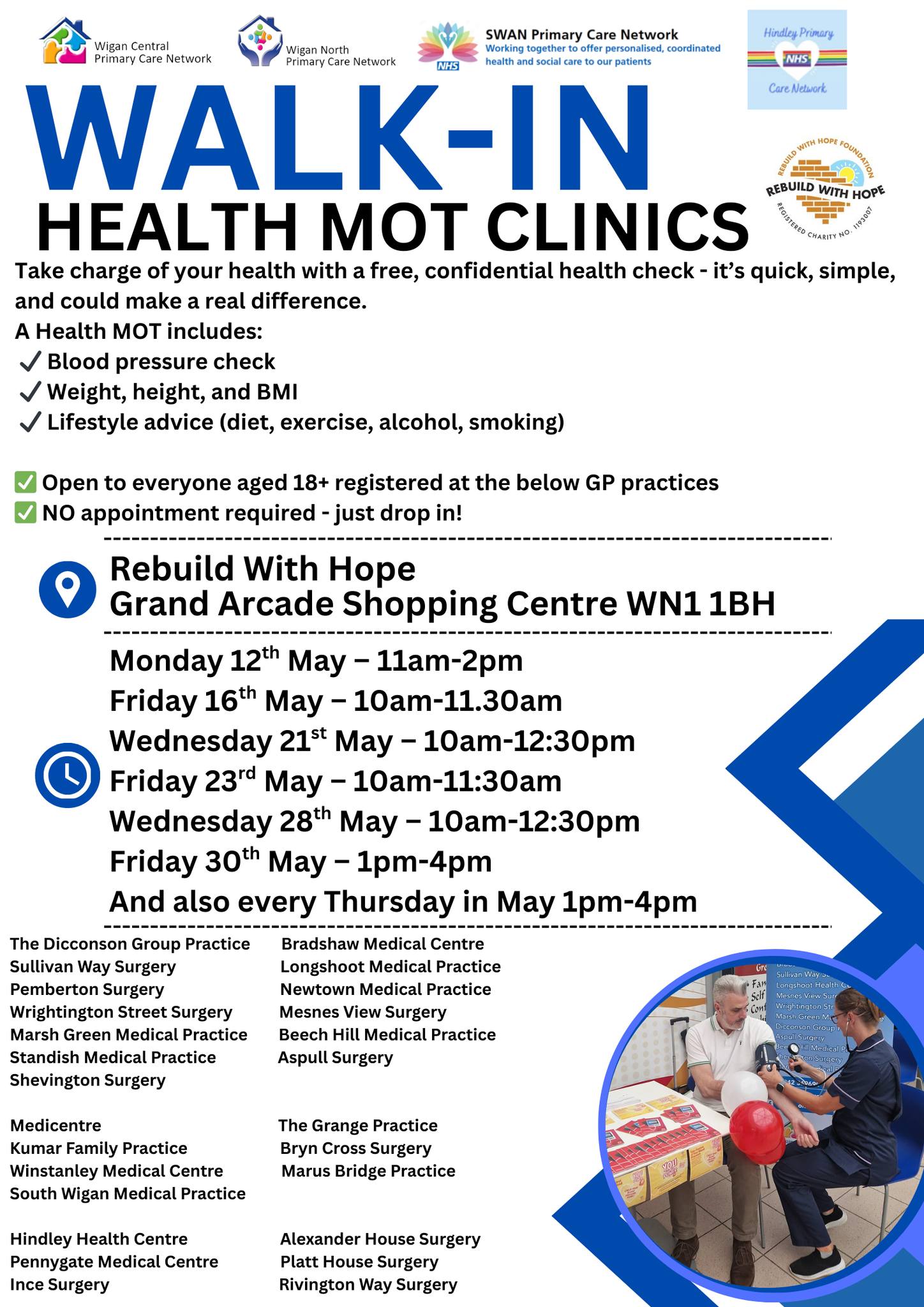 Walk in health MOT clinic poster